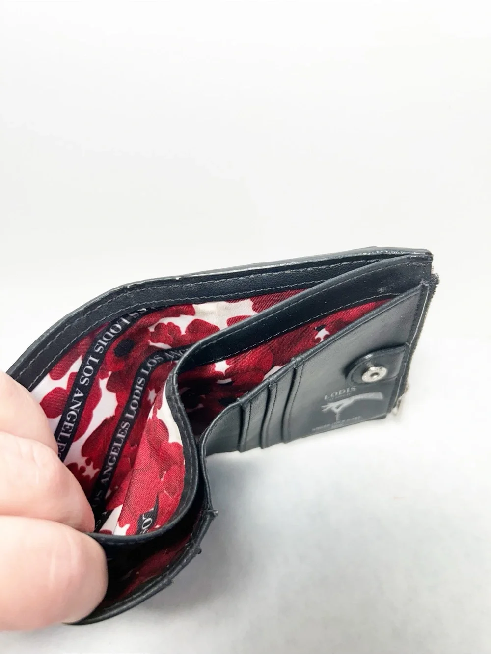 Lodis Black Textured Leather Bifold Zip Wallet RFID Protection EUC Women’s